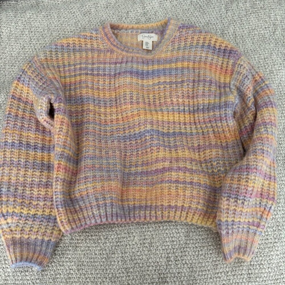 Jessica Simpson Cropped Pastel Crochet Sweater
